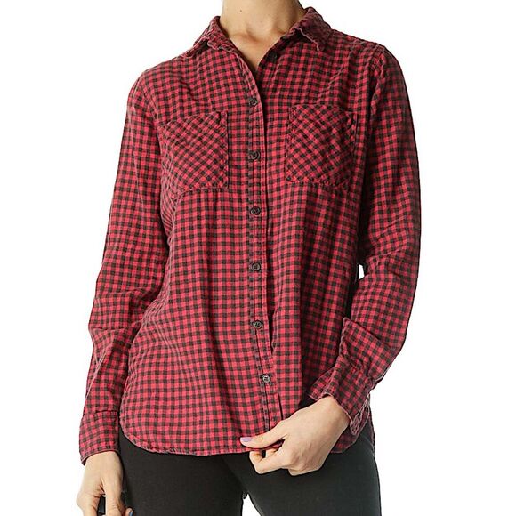 J. Crew Tops - J. Crew Red & Black Buffalo Plaid Flannel Button Up Long Sleeve Shirt Size 4